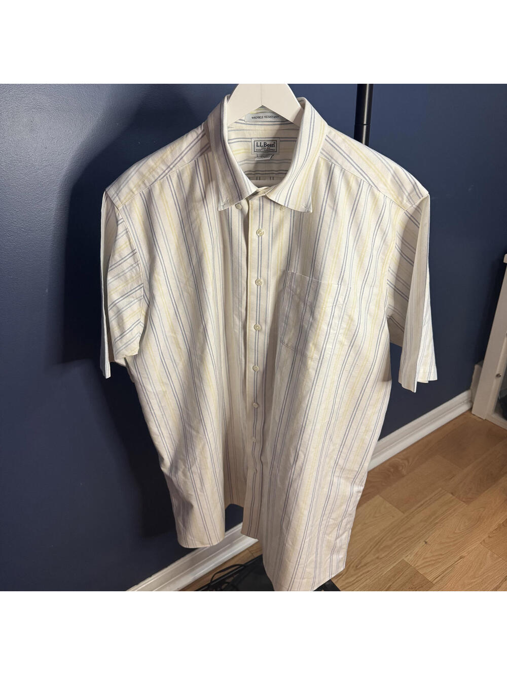 L.L. Bean Men’s Tall Plaid Button-Down Shirt XL Tall Classic Fit White/Blue